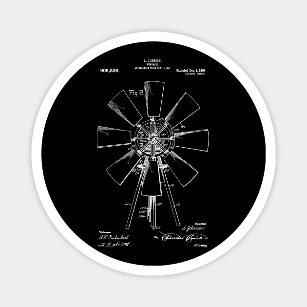 Windmill Patent 1908 vintage windmill farmhouse Magnet by Anodyle